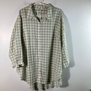 Womens Cato Gingham Button Tunic Shirt Green White Cotton Spandex 22/24W 1/2 Sle